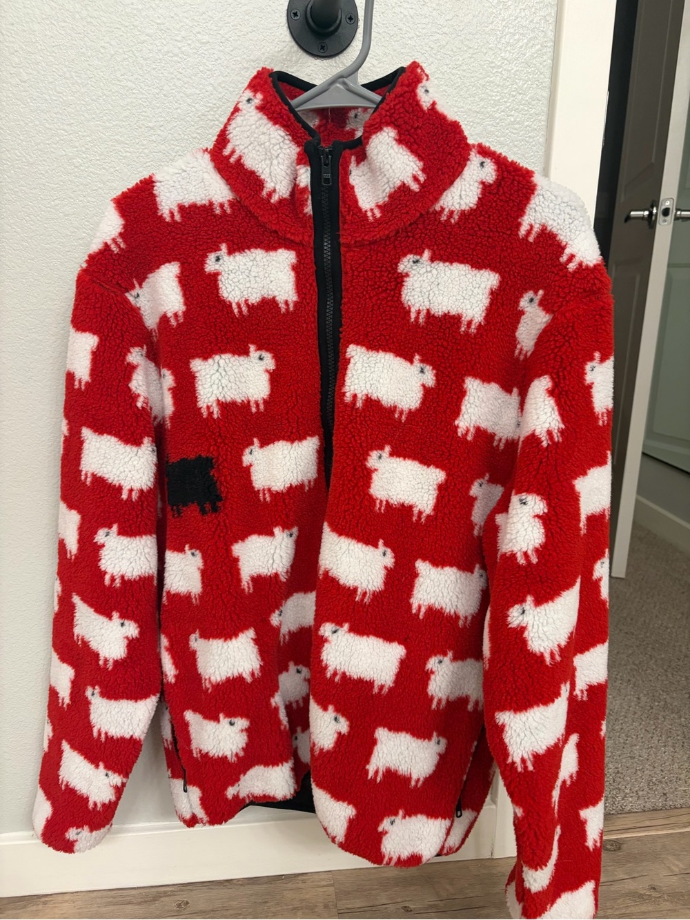 Rowing Blazers Red & White Sheep Print Teddy Jacket